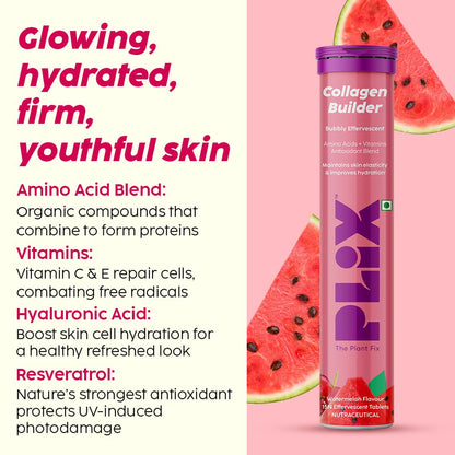 Plix Collagen Builder Bubbly Effervescent Tablets Vitamin C & E for Hydrated Skin & Anti-Aging (15 tablets)