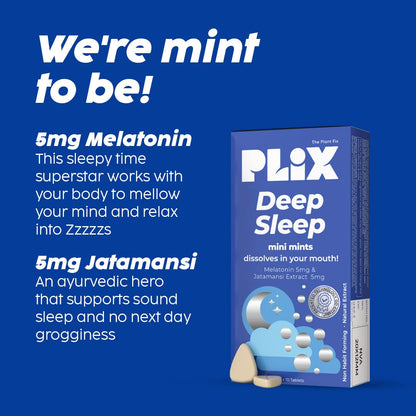PLIX Deep Sleep with Melatonin, Oral Dissolving 30 Mini Mints for restful sleep, Jatamansi Extracts (30 Mints)