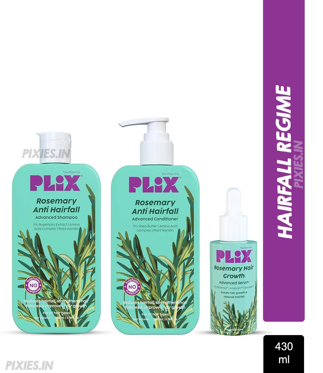 Plix Rosemary Anti Hairfall Regime 3% Redensyl Serum, Shampoo & Conditioner Combo (430ml)