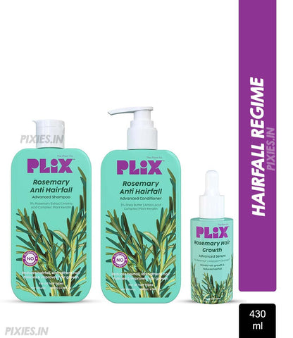 Plix Rosemary Anti Hairfall Regime 3% Redensyl Serum, Shampoo & Conditioner Combo (430ml)