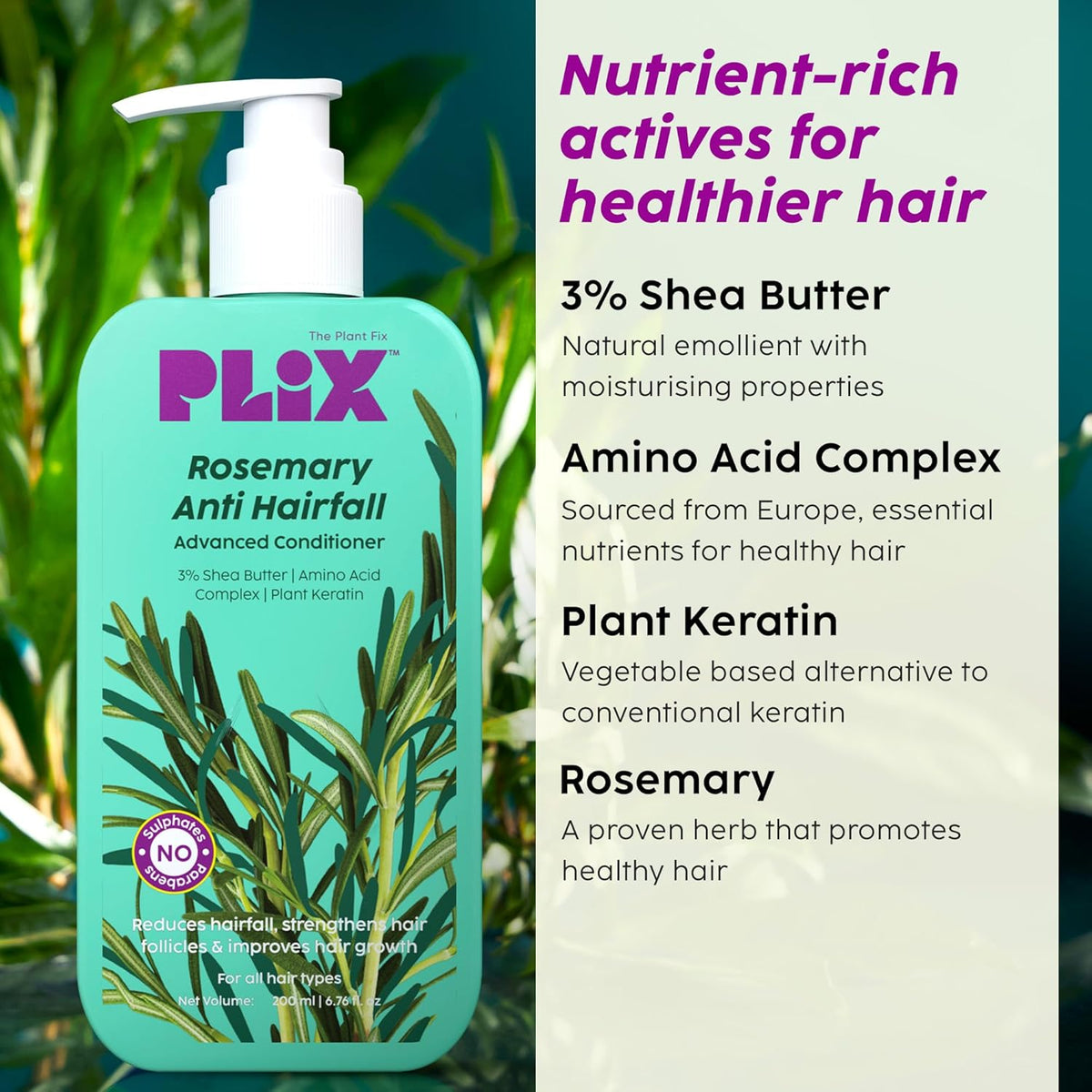 Plix Rosemary Anti Hairfall Regime 3% Redensyl Serum, Shampoo & Conditioner Combo (430ml)
