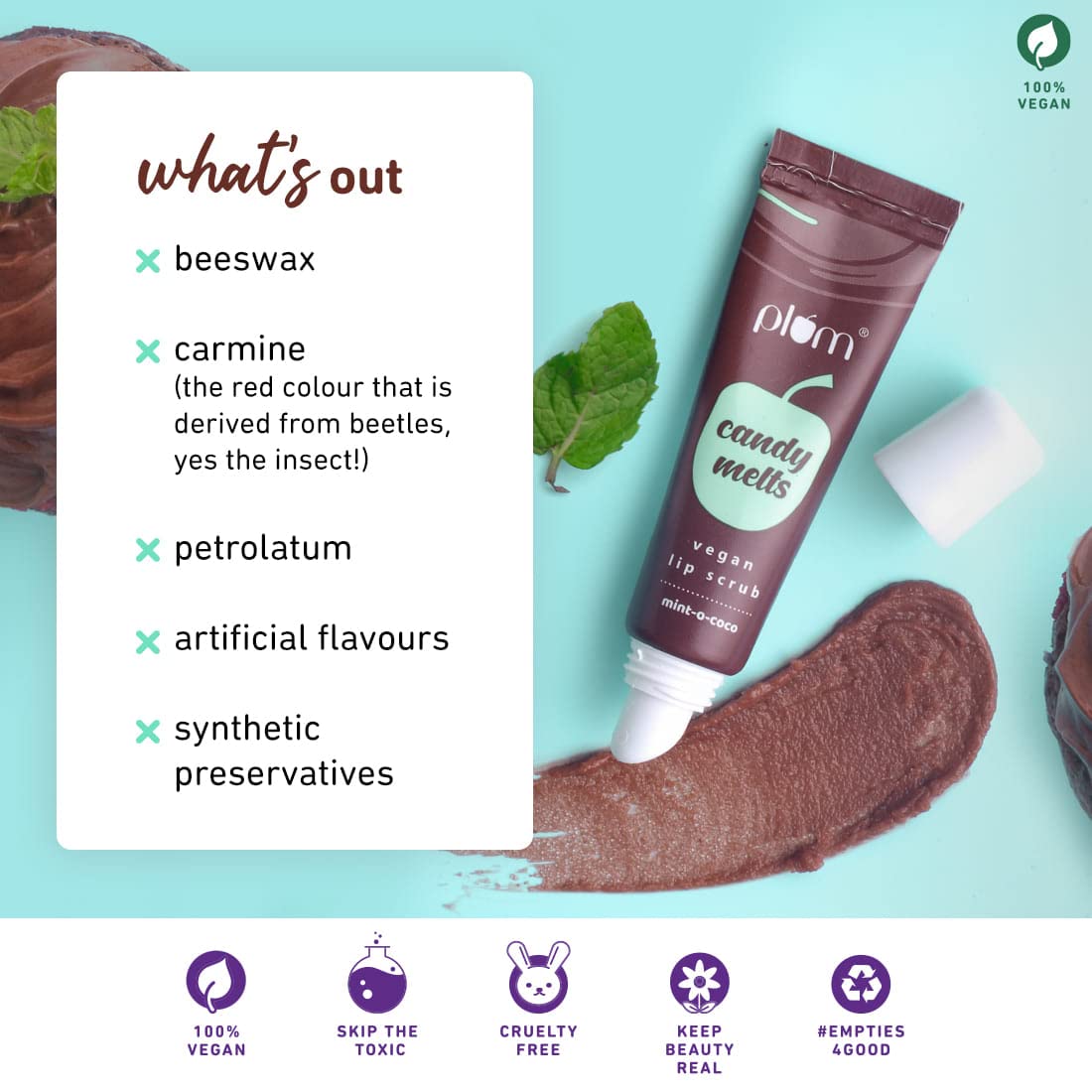 Plum Candy Melts Vegan Lip Scrub - Mint-o-coco (12gm)