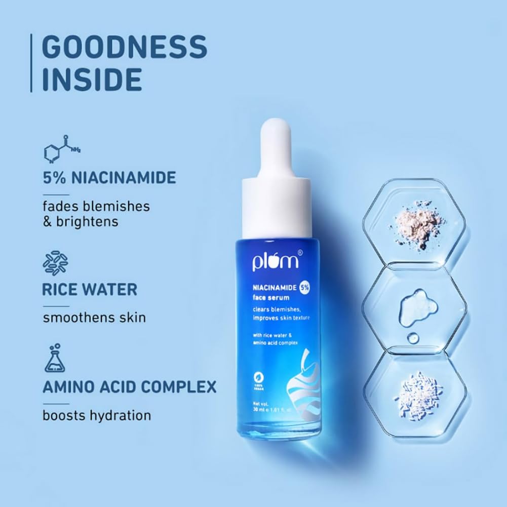 Plum 5% Niacinamide Face Serum With Amino Acid - Fades Blemishes For Bright Skin, Beginner-Friendly (30ml)