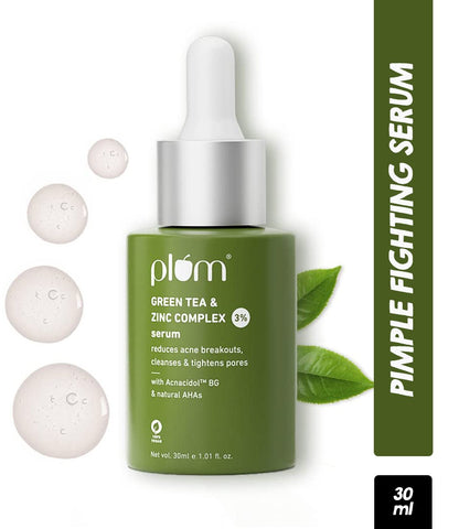Plum Green Tea & 3% Zinc Complex Face Serum with Acnacidol BG - Fights Acne, Pimples & Controls Oil (30ml)