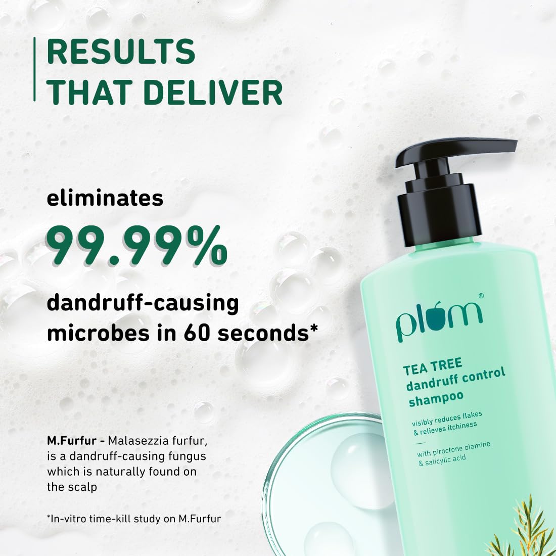 Plum Tea Tree Dandruff Control Shampoo, Paraben-Free with Piroctone Olamine (250ml)