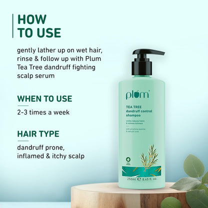 Plum Tea Tree Dandruff Control Shampoo, Paraben-Free with Piroctone Olamine (250ml)