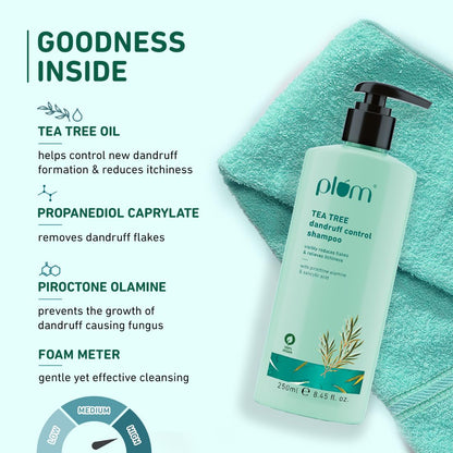 Plum Tea Tree Dandruff Control Shampoo, Paraben-Free with Piroctone Olamine (250ml)