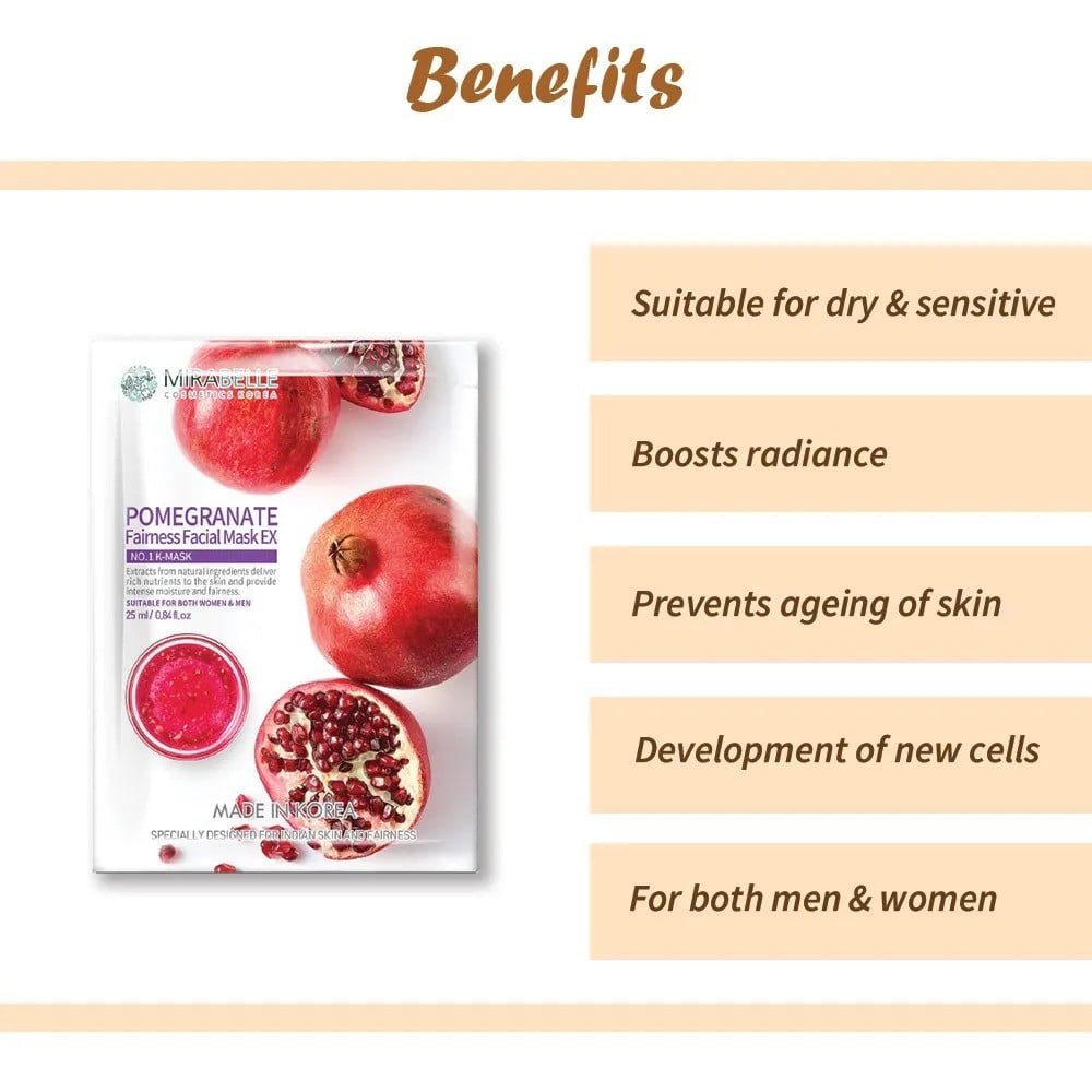 Mirabelle Cosmetics Korea Pomegranate Mirabelle Facial Sheet Mask ( Pack of 1 )