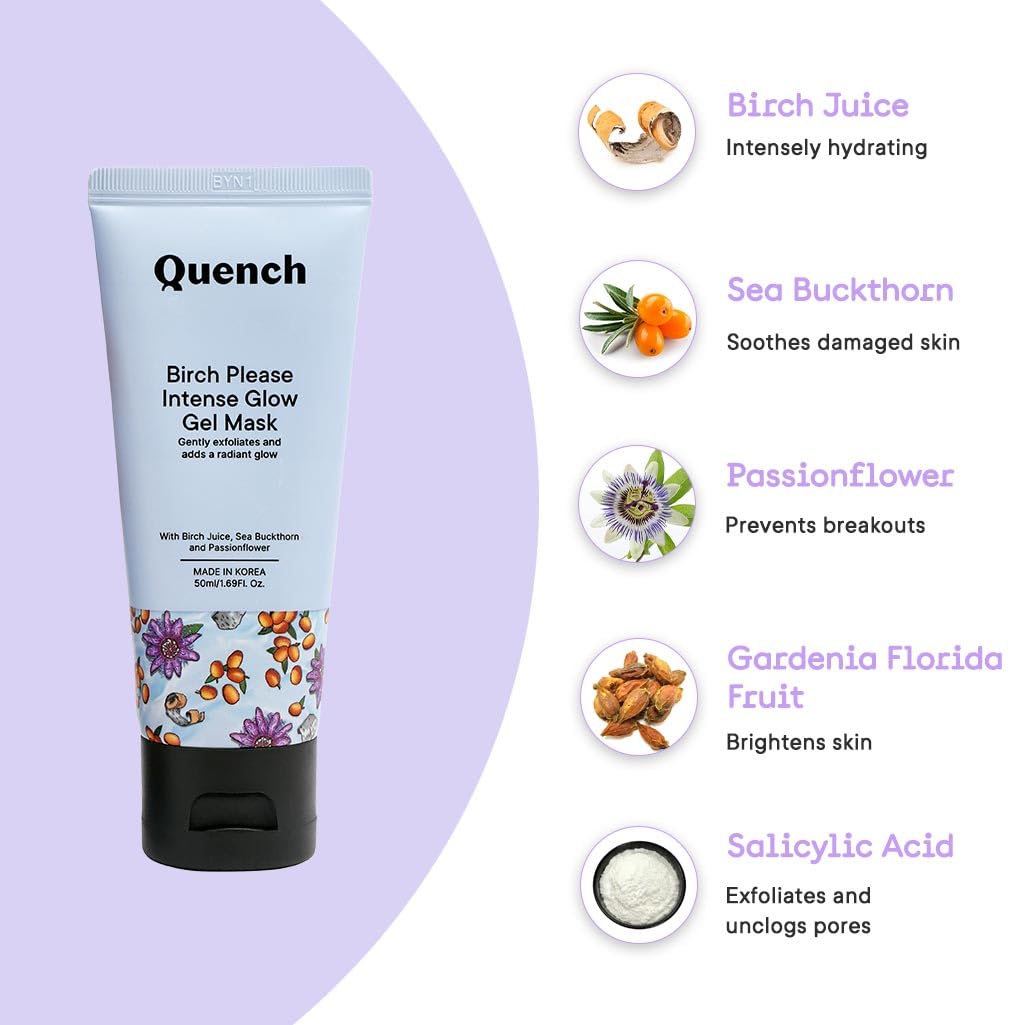 Quench Botanics Salicylic Acid Intense Glow Night Cream (Gel Mask) With Birch Juice To Boost Skin Elasticity (50ml)