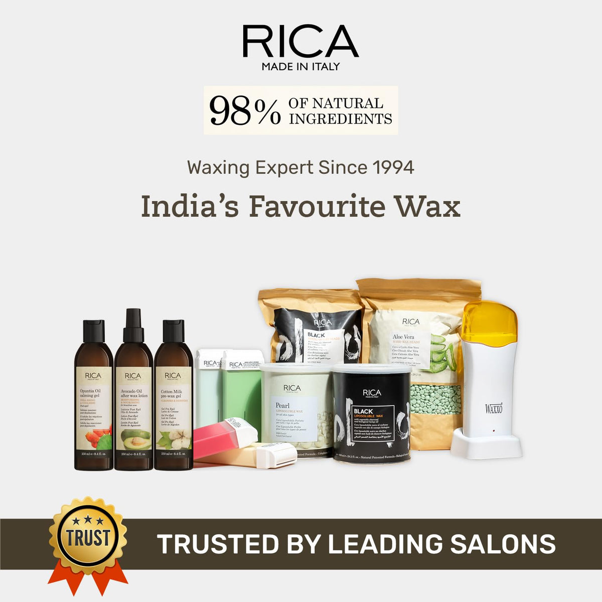 Rica Black Liposoluble Wax for All Skin Types – Contains Vegetable Charcoal and Biological Hemp Oil, Less Redness, Superior Tanning Removal, Moisturising Action on the Skin (800 ml)