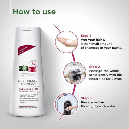 Sebamed Anti- Hairloss Shampoo, PH 5.5, Reduces Hairloss, Caffeine & Gingko Biloba, All Hair Types (50ml)