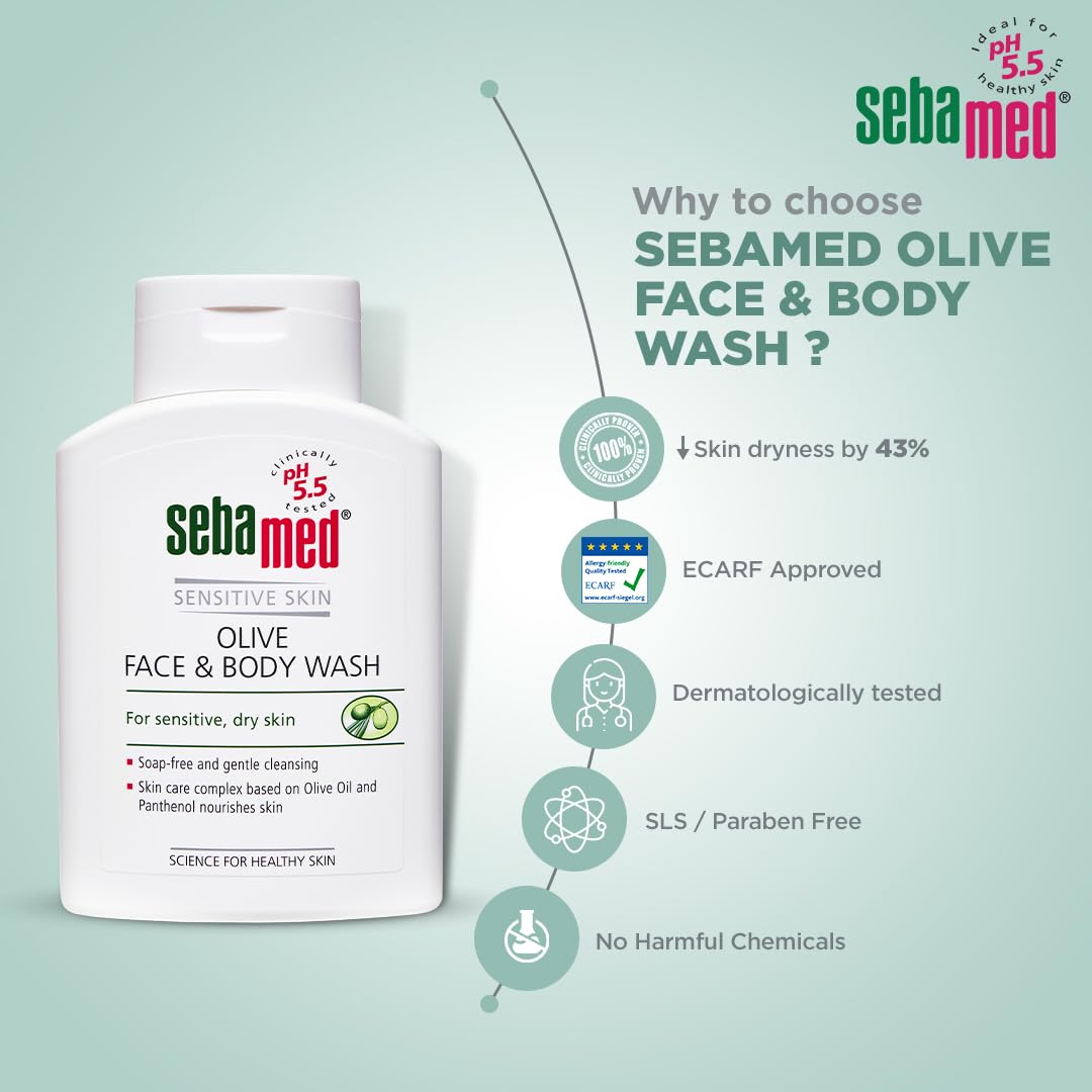 Sebamed Olive Face & Body Wash, Extra Mild For Sensitive, Dry Skin (200ml)