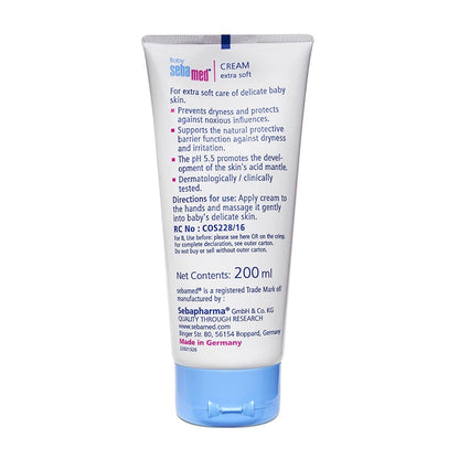 Sebamed Baby Cream Extra Soft, PH 5.5, Panthenol And Jojoba Oil, Clinically Tested, ECARF Approved (200ml)