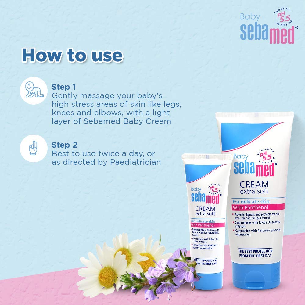 Sebamed Baby Cream Extra Soft, PH 5.5, Panthenol And Jojoba Oil, Clinically Tested, ECARF Approved (200ml)