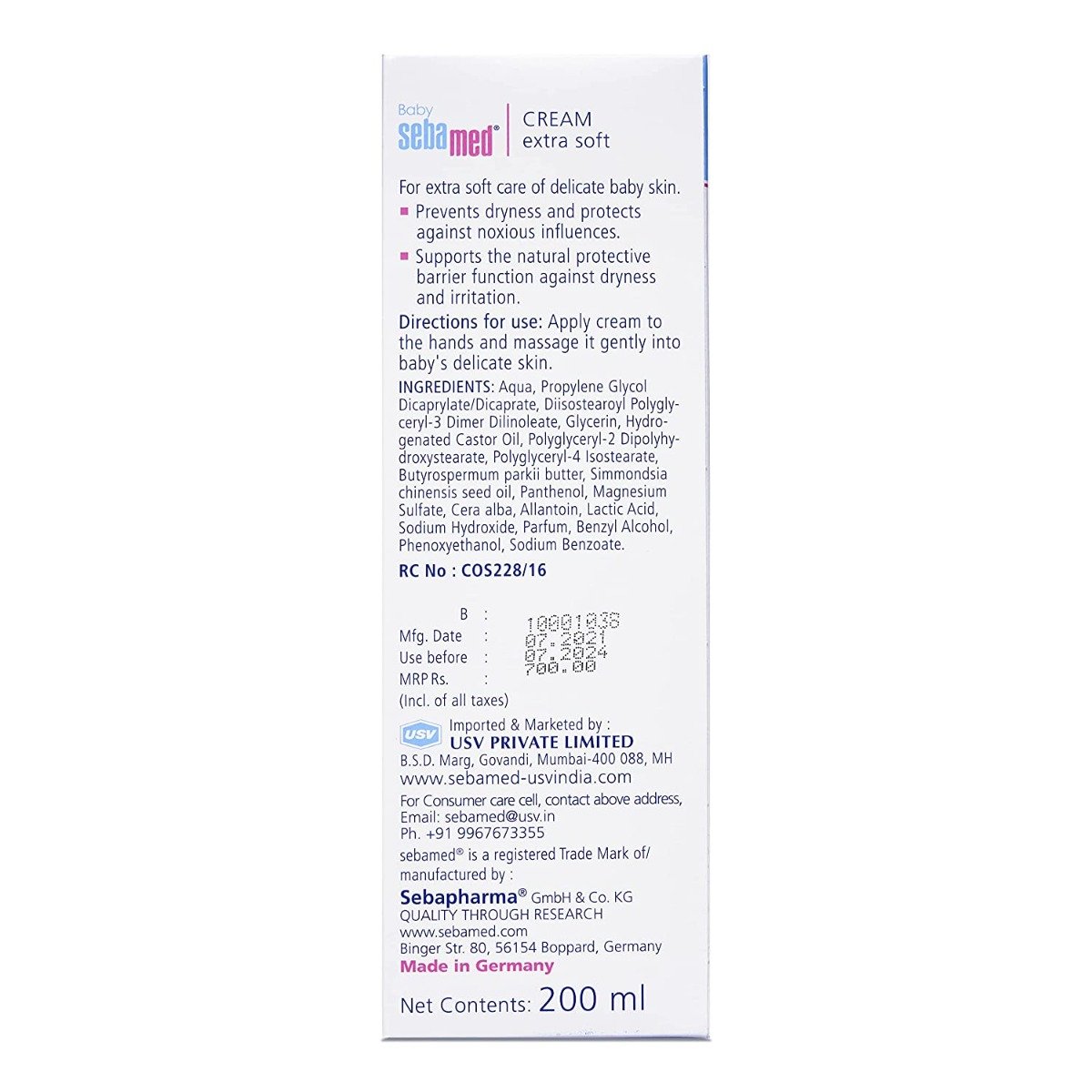 Sebamed Baby Cream Extra Soft, PH 5.5, Panthenol And Jojoba Oil, Clinically Tested, ECARF Approved (200ml)