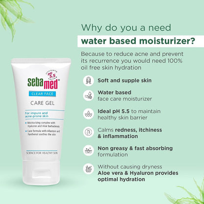 Sebamed Clear Face Care Gel, PH 5.5, Acne Prone Skin, Hyaluron & Aloe Vera, Water Based Moisturiser (50ml)