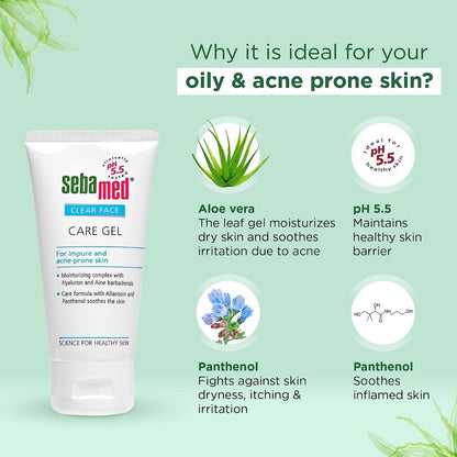 Sebamed Clear Face Care Gel, PH 5.5, Acne Prone Skin, Hyaluron & Aloe Vera, Water Based Moisturiser (50ml)