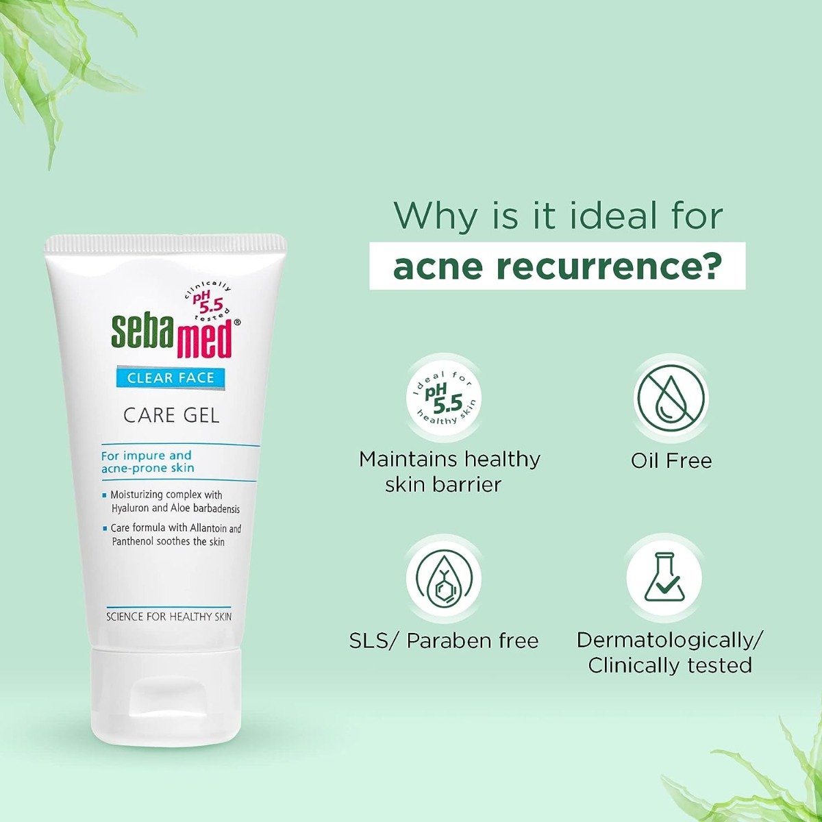 Sebamed Clear Face Care Gel, PH 5.5, Acne Prone Skin, Hyaluron & Aloe Vera, Water Based Moisturiser (50ml)