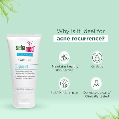Sebamed Clear Face Care Gel, PH 5.5, Acne Prone Skin, Hyaluron & Aloe Vera, Water Based Moisturiser (50ml)
