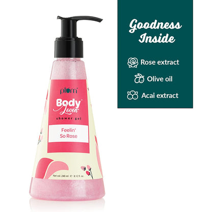 Plum Bodylovin' Feelin' So Rose Shower Gel, Rose Fragrance, Non-drying, All Skin Types (240ml)
