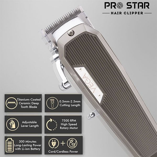 Vega Professional Pro Star Cord/Cordless Wedge Blade Hair Clipper (VPPHC-04)