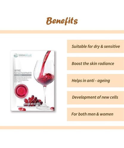 Mirabelle Cosmetics Wine Fairness Facial Sheet Mask EX (Pack of 5)